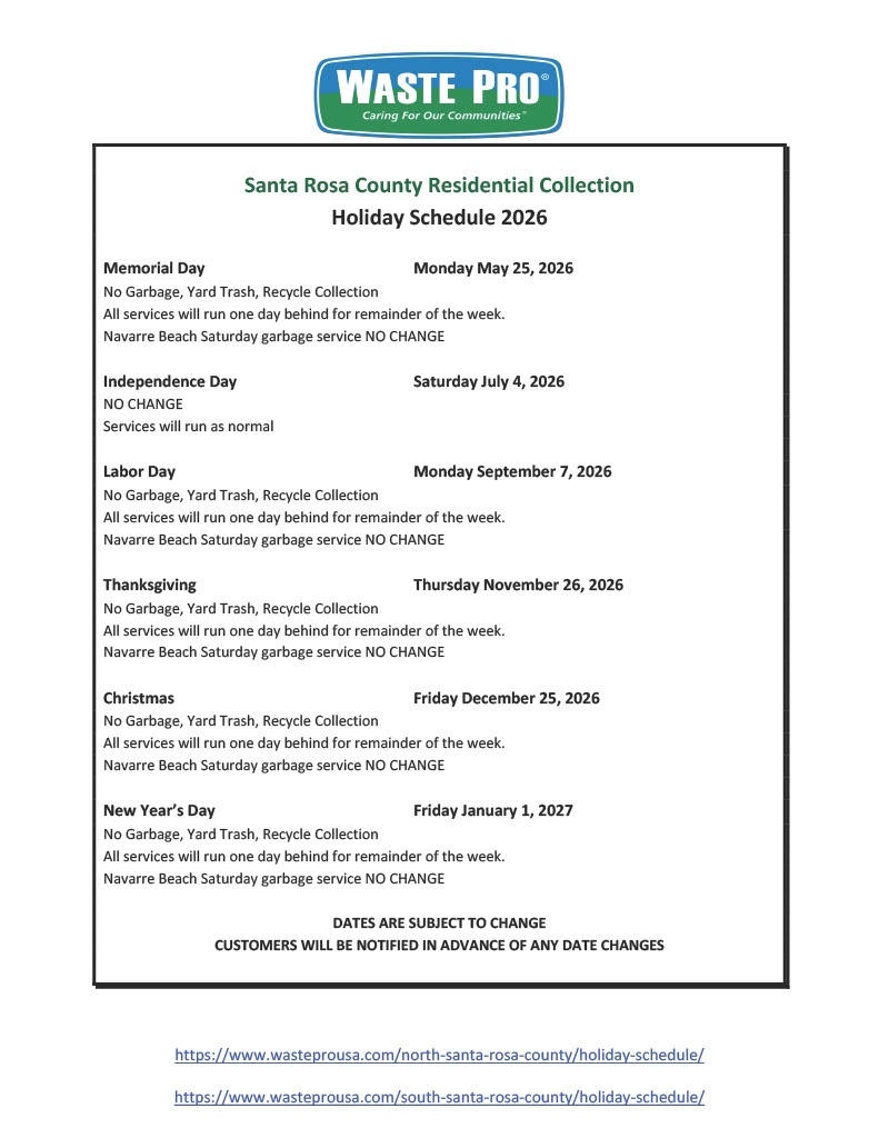 Santa Rosa Holiday Schedule 2026 Final Copy