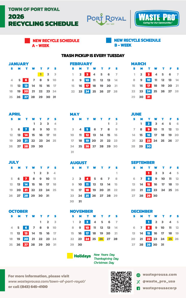 Port Royal Recycle Full Calendar 2026 Digital