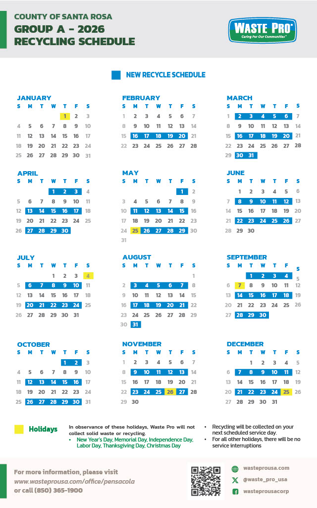 Santa Rosa County Group A 2026 Calendar