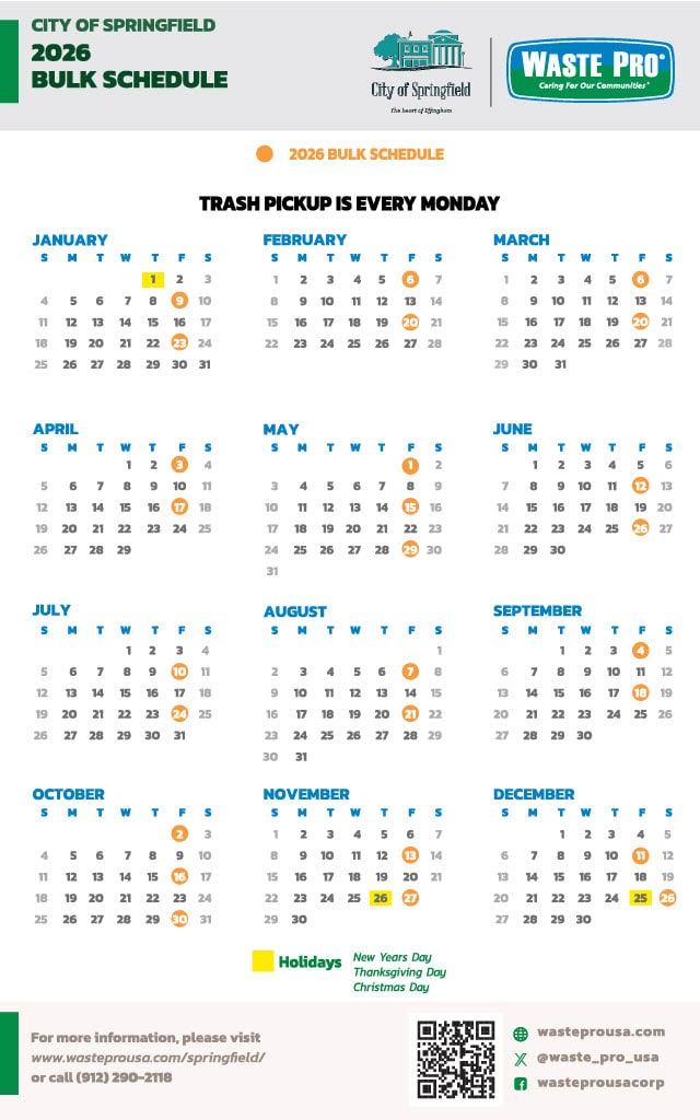 Springfield Bulk Full Calendar 2026 Digital